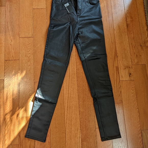 🏵️💚 Apperloth A High Waist Thermal Lined PU Leather Skinny Cropped Pants - Picture 7 of 8